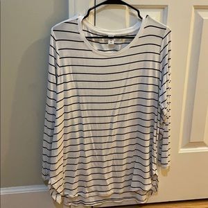 White and Black Striped Long Sleeve Shirt